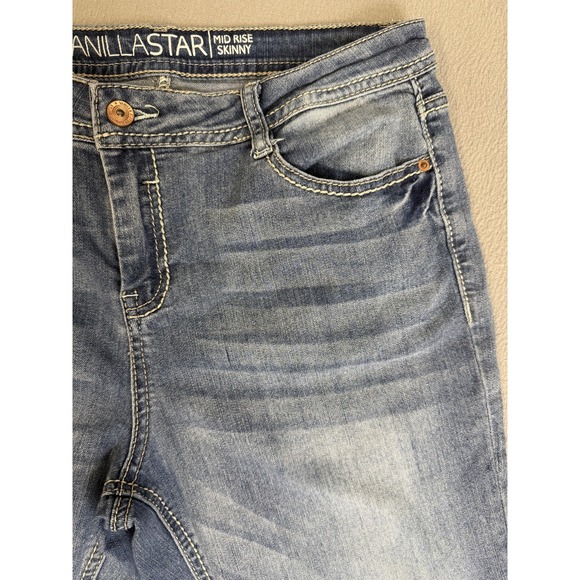 Vanilla Star Jeans Womens 15 Blue Mid Rise Skinny Lace Cuff Stretch Denim Casual - Picture 4 of 16